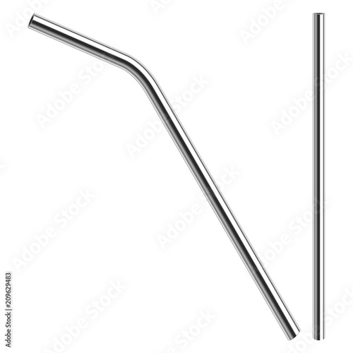 reusable steel drinking straw in metallic color on white background, stock vector illustration