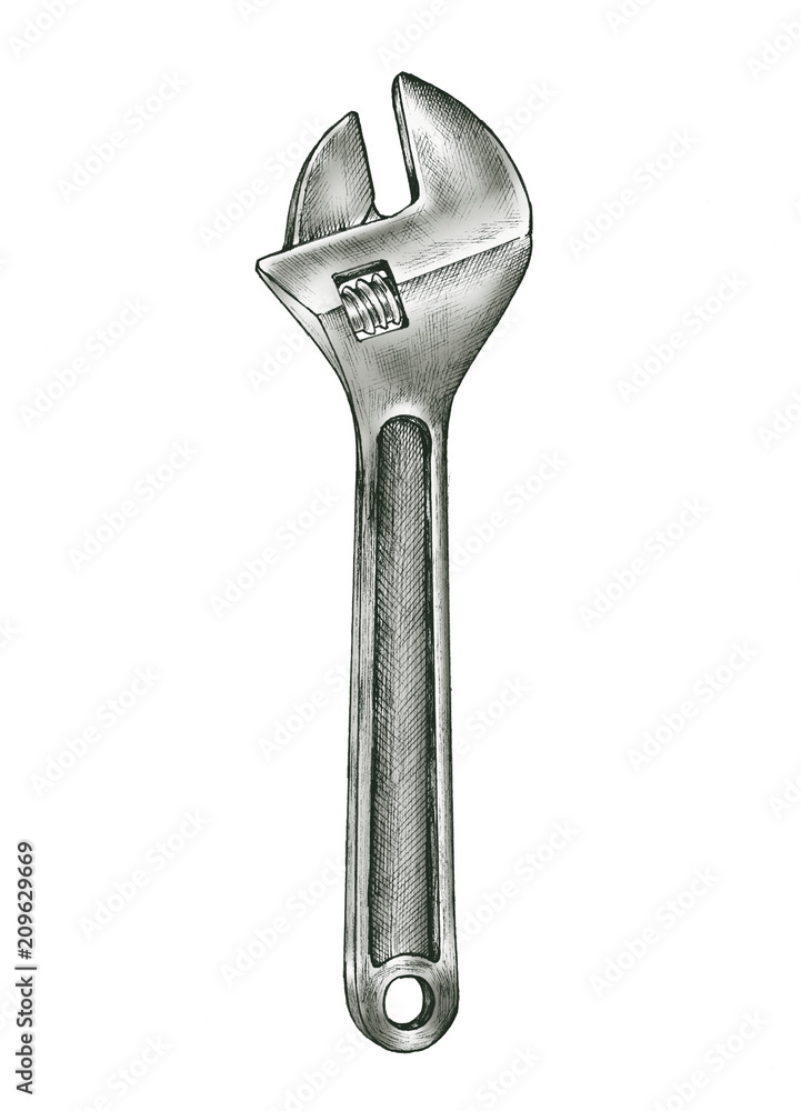 Hand-drawn adjustable wrench illustration Hand-drawn adjustable wrench illustration