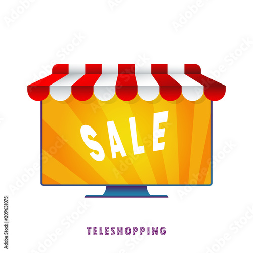 Teleshopping. Vector illustration. Flat. Gradient.