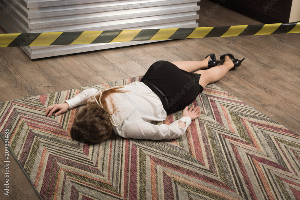 Crime scene with strangled business woman Stock Photo | Adobe Stock