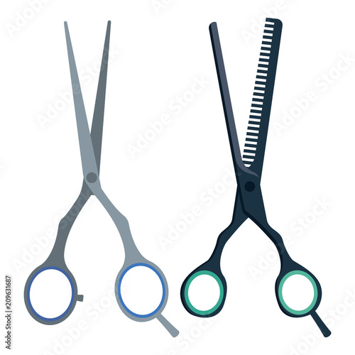 Hairdresser scissors and thinning shears. Vector illlustration of tools for a haircut.