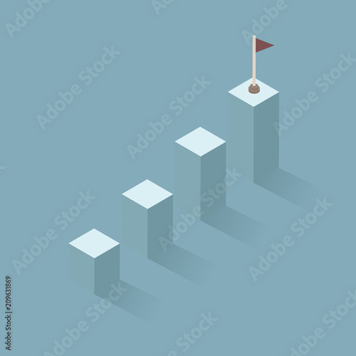 A flag of success. bar graph business to the success of the financial schedule. Leader  winner and concept of success. Vector illustration