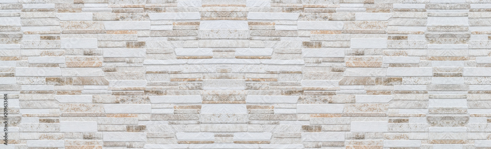 Fototapeta premium Panorama Nowożytny Brown i biały kamiennej ściany wzór i tło