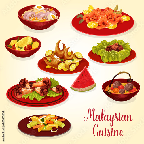 Malaysian cuisine icon of meat and seafood dish