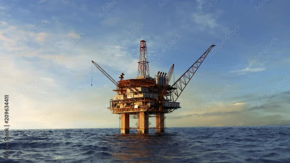 Offshore platform or oil rig in the open ocean producing natural gas for energy. Offshore platform or oil rig in the open ocean producing natural gas for energy.