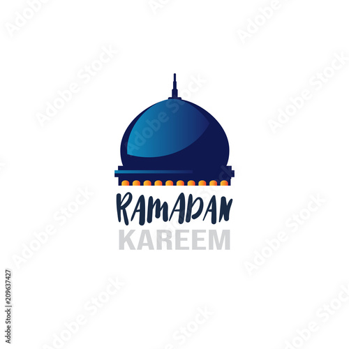 Ramadan kareem muslim religion holy month flat greeting card template on white background vector illustration