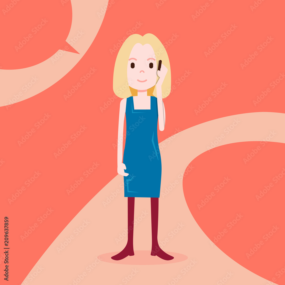 teen girl character serious phone call female template for design work and animation on red background full length flat person vector illustration teen girl character serious phone call female template for design work and animation on red background full length flat person vector illustration