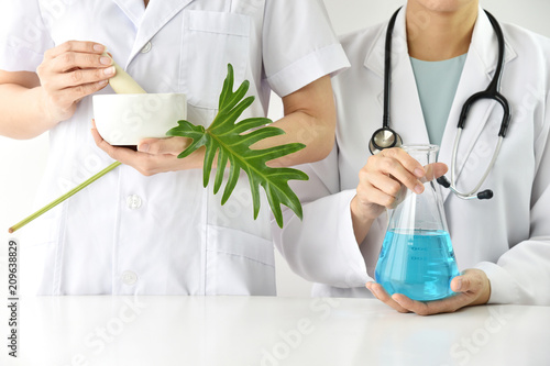 Modern and traditional medical, Alternative organic herbal drug and chemical medicine, Integrating various treatment healthcare. © ARTFULLY-79