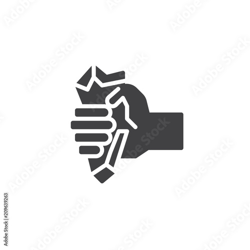 Hand with stone axe vector icon. filled flat sign for mobile concept and web design. Stone age weapon tool simple solid icon. Symbol, logo illustration. Pixel perfect vector graphics