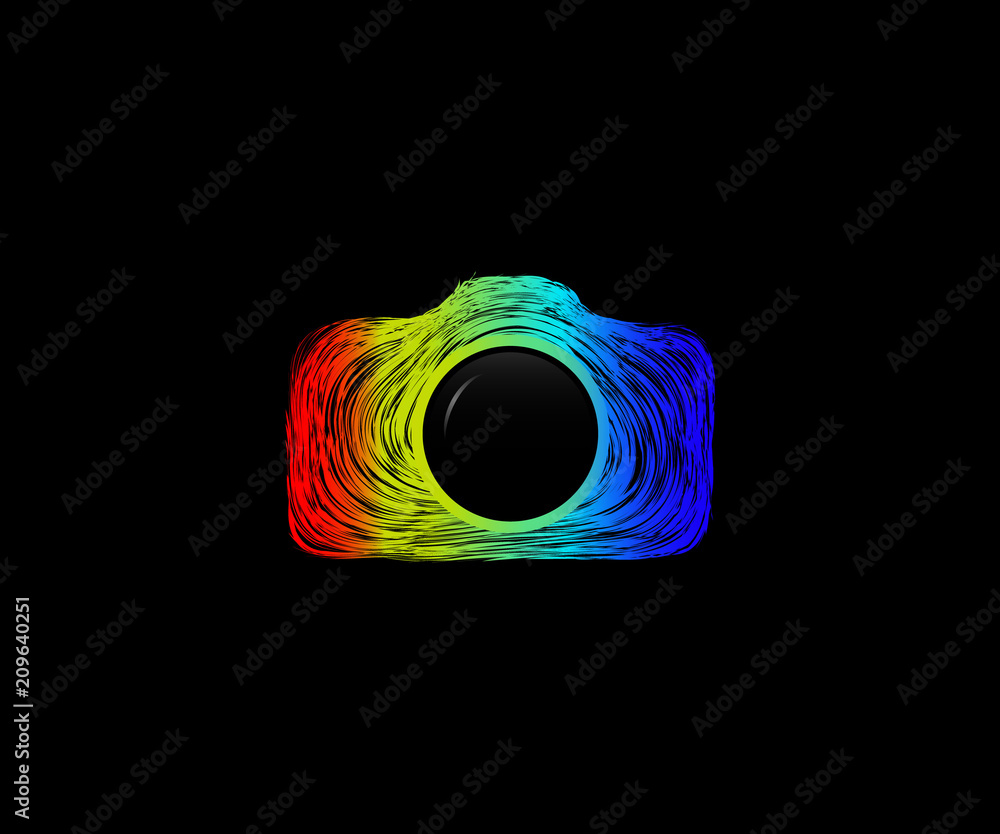 Colorful camera icon on black background Stock Vector | Adobe Stock