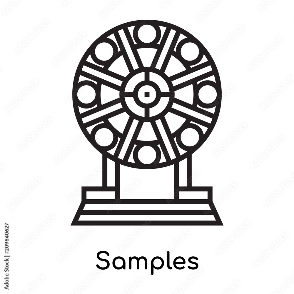 Obraz premium Samples icon vector sign and symbol isolated on white background, Samples logo concept, outline symbol, linear sign