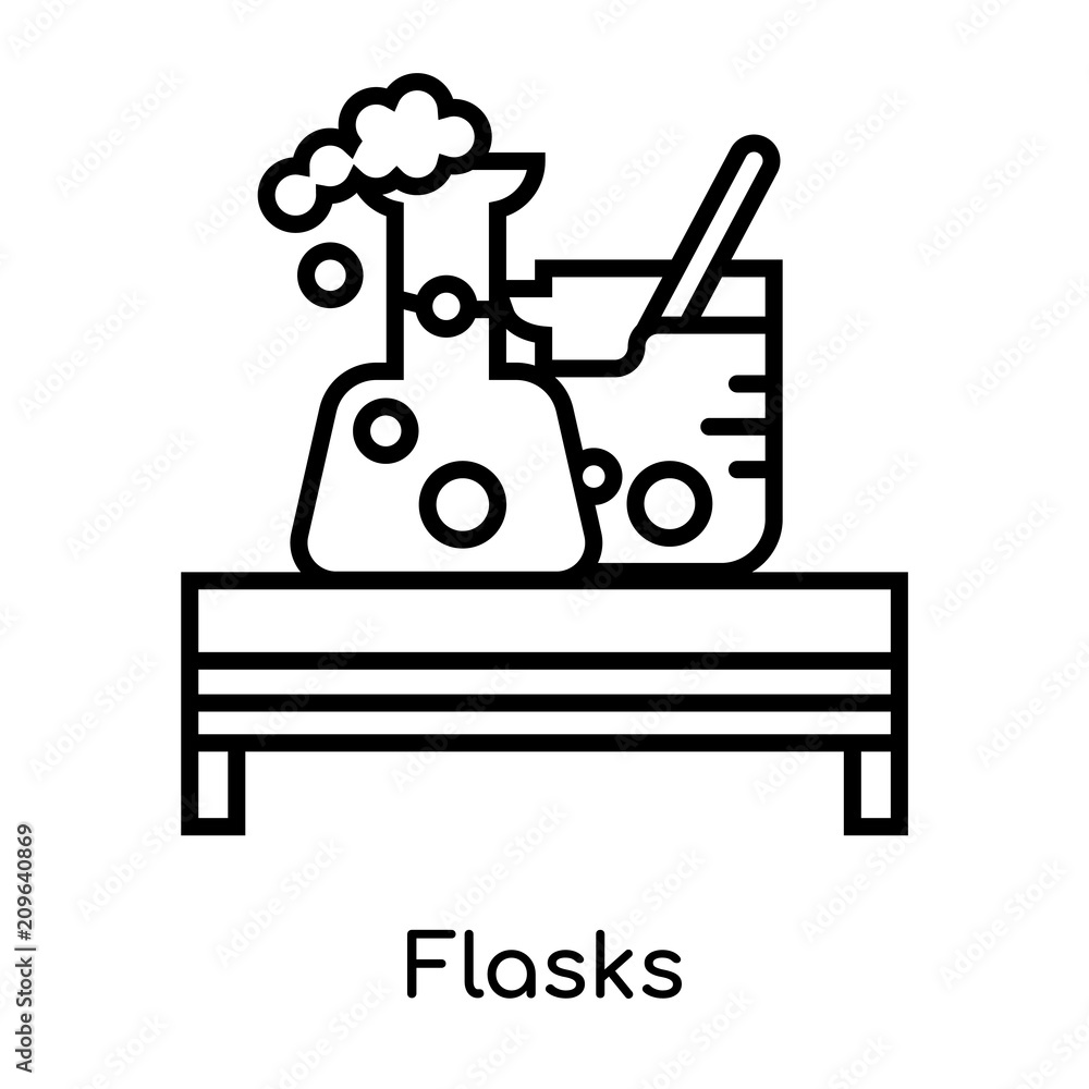 Flasks icon vector sign and symbol isolated on white background, Flasks logo concept, outline symbol, linear sign Flasks icon vector sign and symbol isolated on white background, Flasks logo concept, outline symbol, linear sign