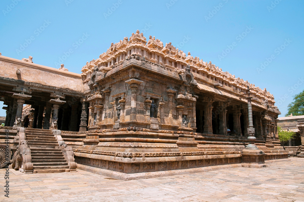 Agra-mandapa 100 pillar maha-mandapa, Airavatesvara Temple, Darasuram, Tamil Nadu. View from South East.