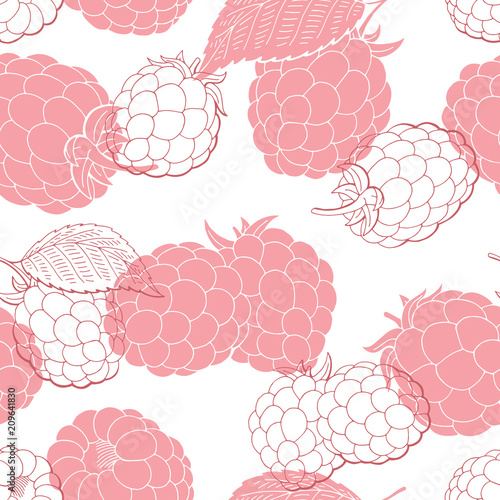 Raspberry graphic pink color seamless pattern background sketch illustration vector
