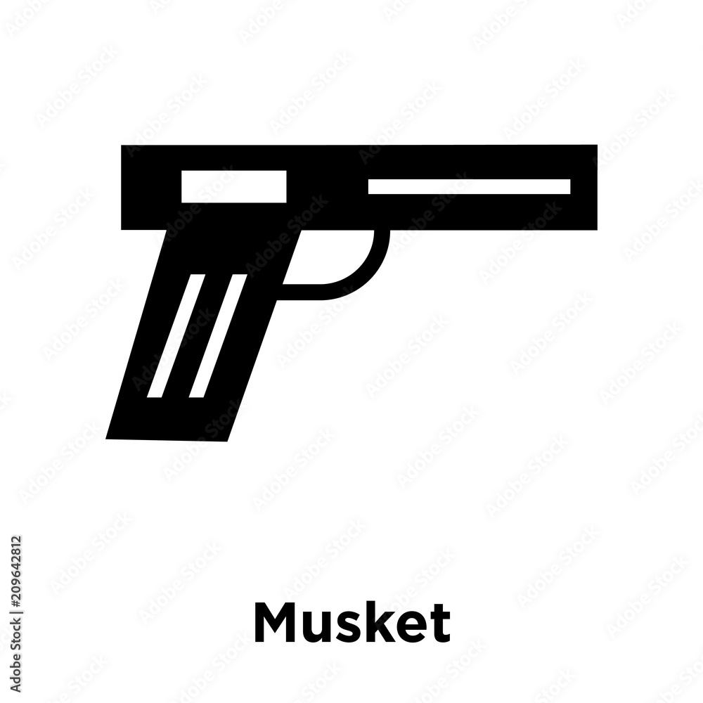 Musket icon vector sign and symbol isolated on white background, Musket logo concept, outline symbol, linear sign Musket icon vector sign and symbol isolated on white background, Musket logo concept, outline symbol, linear sign