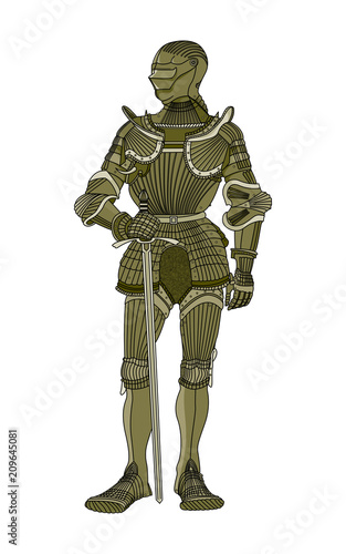 Knight with a sword. Colored vector illustration of a medieval knight with a sword.