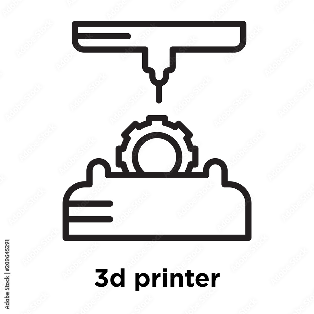 3d printer icon vector sign and symbol isolated on white background, 3d printer logo concept, outline symbol, linear sign