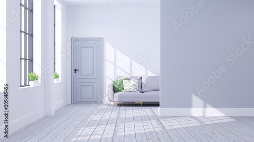 Modern scandinavian of living room interior concept  gray sofa with light gray wall  on wood floor  3D render