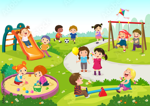 Happy children playing in playground photo