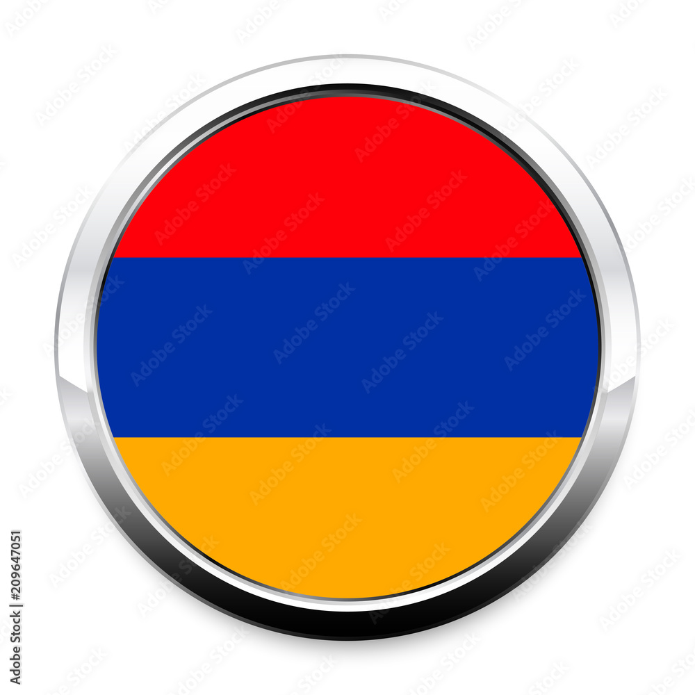 Button Flag of Armenia in a round metal chrome frame with a shadow. The symbol of Independence Day, a souvenir, a button for switching the language on the site, an icon. Button Flag of Armenia in a round metal chrome frame with a shadow. The symbol of Independence Day, a souvenir, a button for switching the language on the site, an icon.