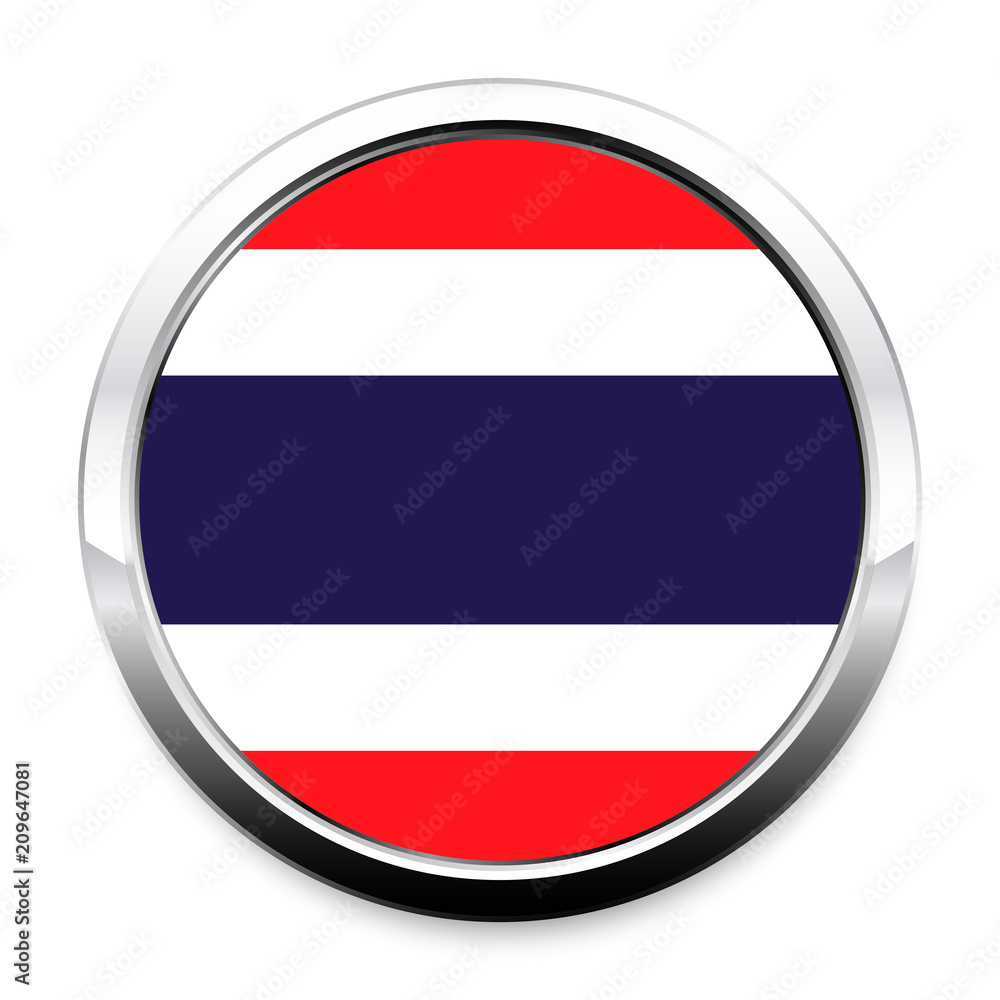 Button Flag of Thailand in a round metal chrome frame with a shadow. The symbol of Independence Day, a souvenir, a button for switching the language on the site, an icon. Button Flag of Thailand in a round metal chrome frame with a shadow. The symbol of Independence Day, a souvenir, a button for switching the language on the site, an icon.