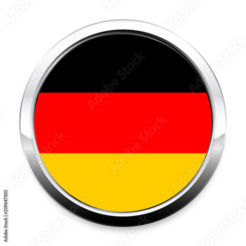 Button Flag of Germany in a round metal chrome frame with a shadow. The symbol of Independence Day  a souvenir  a button for switching the language on the site  an icon.
