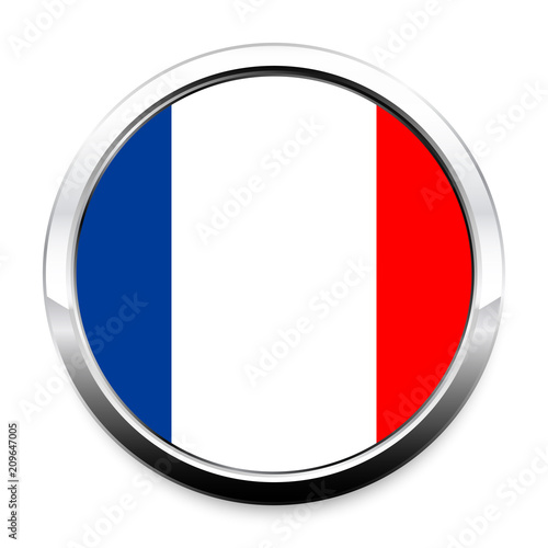 Free Download Button Flag of France in a round metal chrome frame with a shadow. The symbol of Independence Day, a souvenir, a button for switching the language on the site, an icon. - GFXLoad