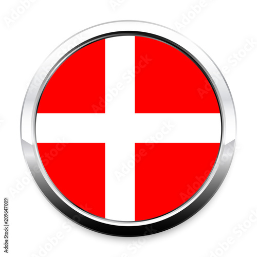 Free Download Button Flag of Denmark in a round metal chrome frame with a shadow. The symbol of Independence Day, a souvenir, a button for switching the language on the site, an icon. - GFXLoad