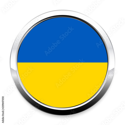 Free Download Button Flag of Ukraine in a round metal chrome frame with a shadow. The symbol of Independence Day, a souvenir, a button for switching the language on the site, an icon. - GFXLoad