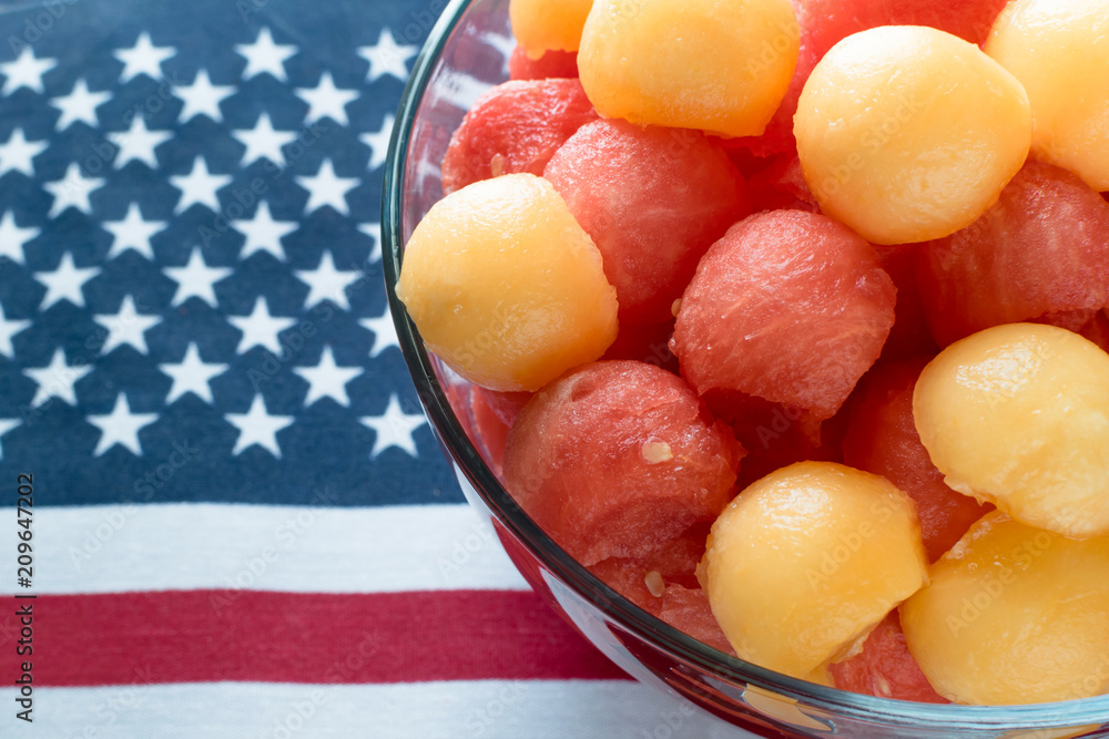 American summer fruit; melon balls mixture American summer fruit; melon balls mixture
