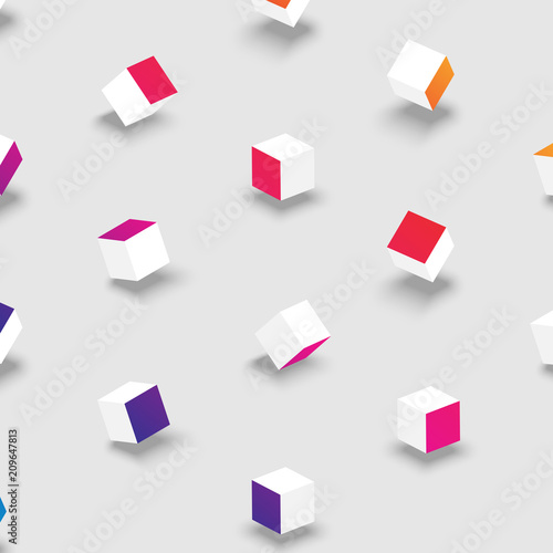 White background with color geometric 3d cubes pattern.