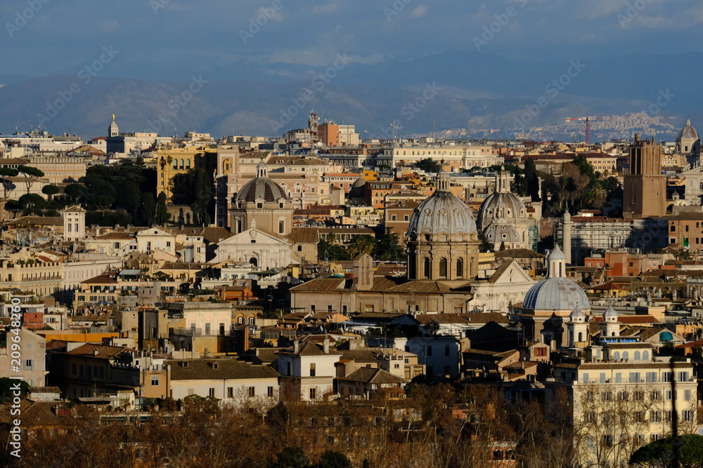 Panoramic view of Rome from the height of Mons Janiculus Terrazza del Gianicolo hill
