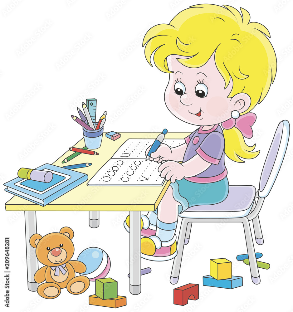 cartoon girl doing homework