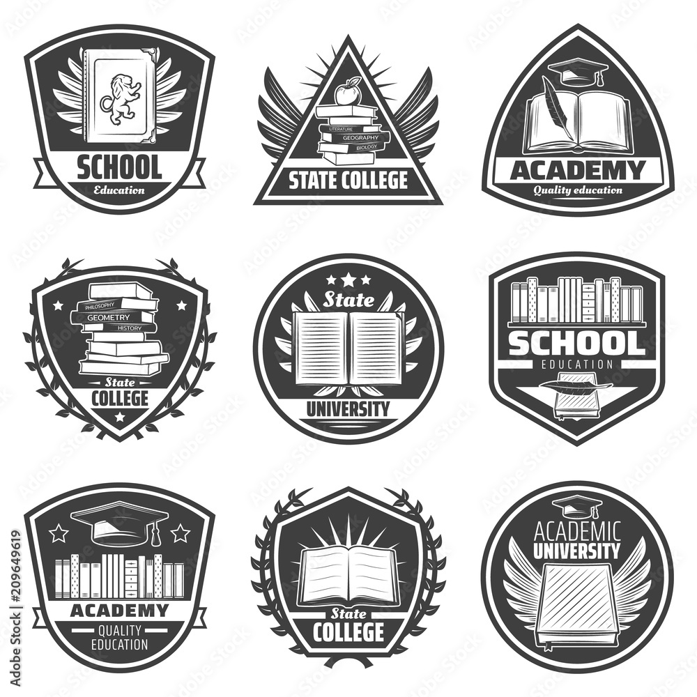 Obraz premium Vintage Monochrome Education Labels Set