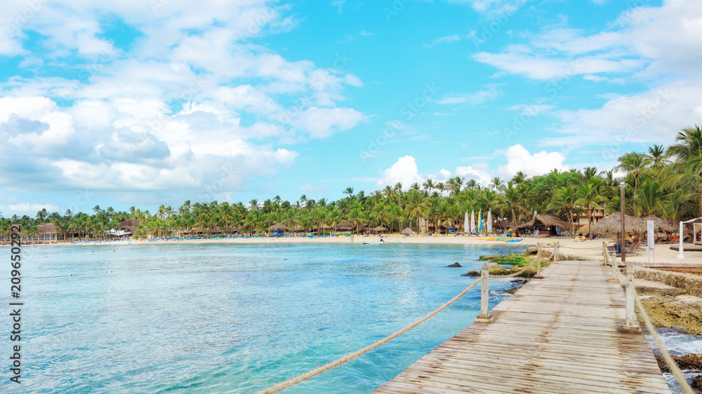Sunny panorama of Dominicus beach at Bayahibe, Dominican Republic