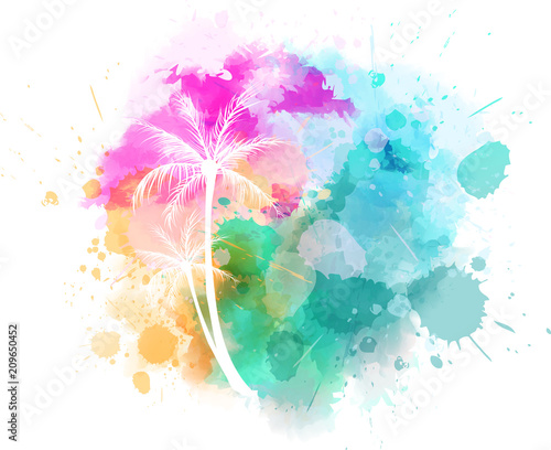 Watercolor splash with palm
