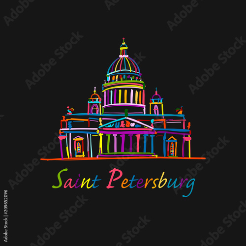 Saint Isaac's Cathedral of Saint Petersburg landmark, Russia. Vector illustration
