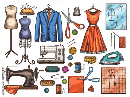 Sewing tool and tailor equipment sketch design