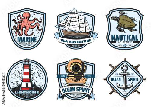 Sea adventure vintage label for nautical heraldry