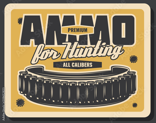 Hunting sport ammunition vintage banner design