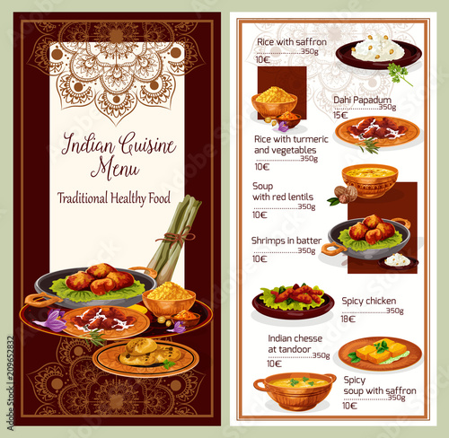 Indian cuisine restaurant menu template design
