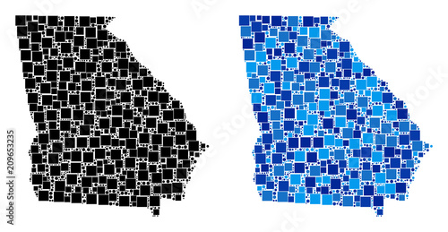Dotted American State Georgia map variants. Abstract geographic scheme version done with blue color tinges.
