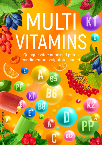 Vitamin and mineral complex banner of fresh fruit