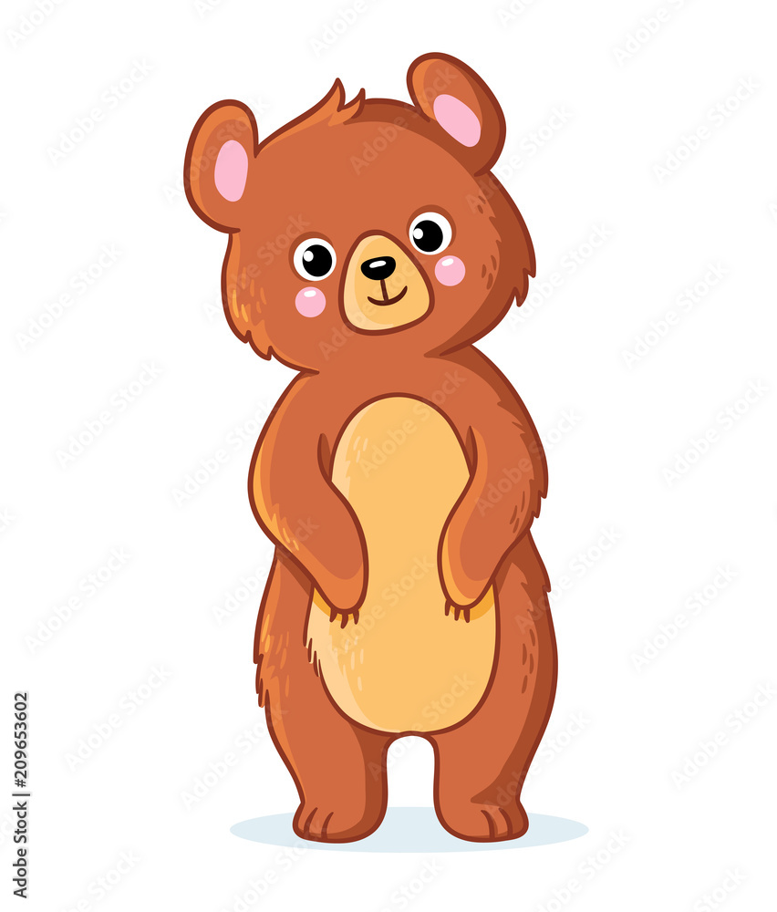 Teddy bear stands on a white background. Vector illustration with a cute bear in cartoon style. Teddy bear stands on a white background. Vector illustration with a cute bear in cartoon style.