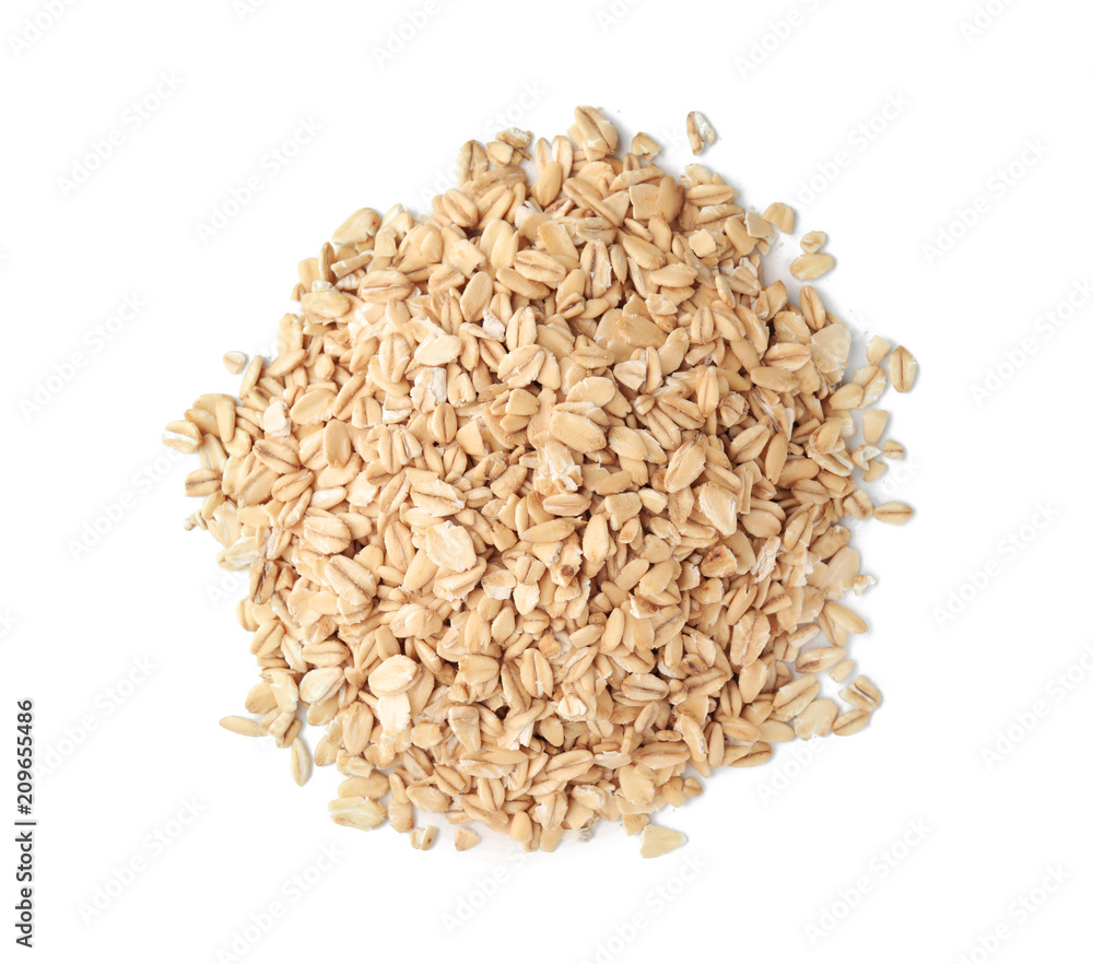 Heap of raw oatmeal on white background Heap of raw oatmeal on white background