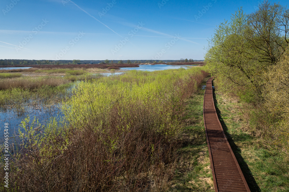 Footbridge on the river Biebrza in Osowiec, Podlasie, Poland