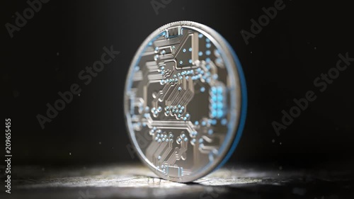 Single Cryptocurrency Coin silver litecoin LTC spinning endlessly. Virtual money photo