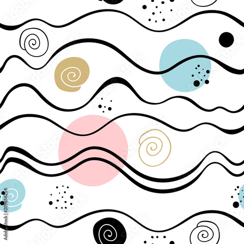 Abstract vector seamless pattern with waves. Scandinavian motives.