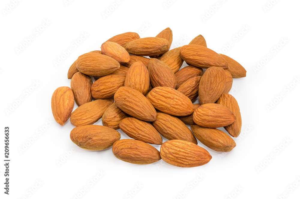 Pile of the shelled almonds on a white background Pile of the shelled almonds on a white background