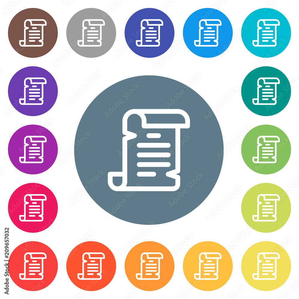 Paper scroll flat white icons on round color backgrounds Paper scroll flat white icons on round color backgrounds